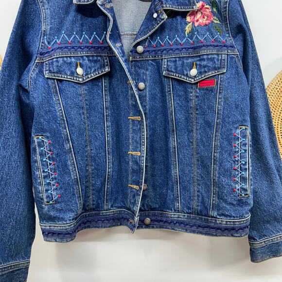 Vintage Y2K 2000s Together Blue Embroidered Beaded Denim Jean Jacket Medium - Picture 5 of 10